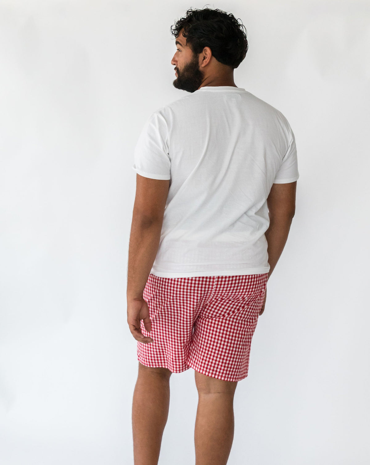 Men's Holiday Red and White Gingham shorts - Back
