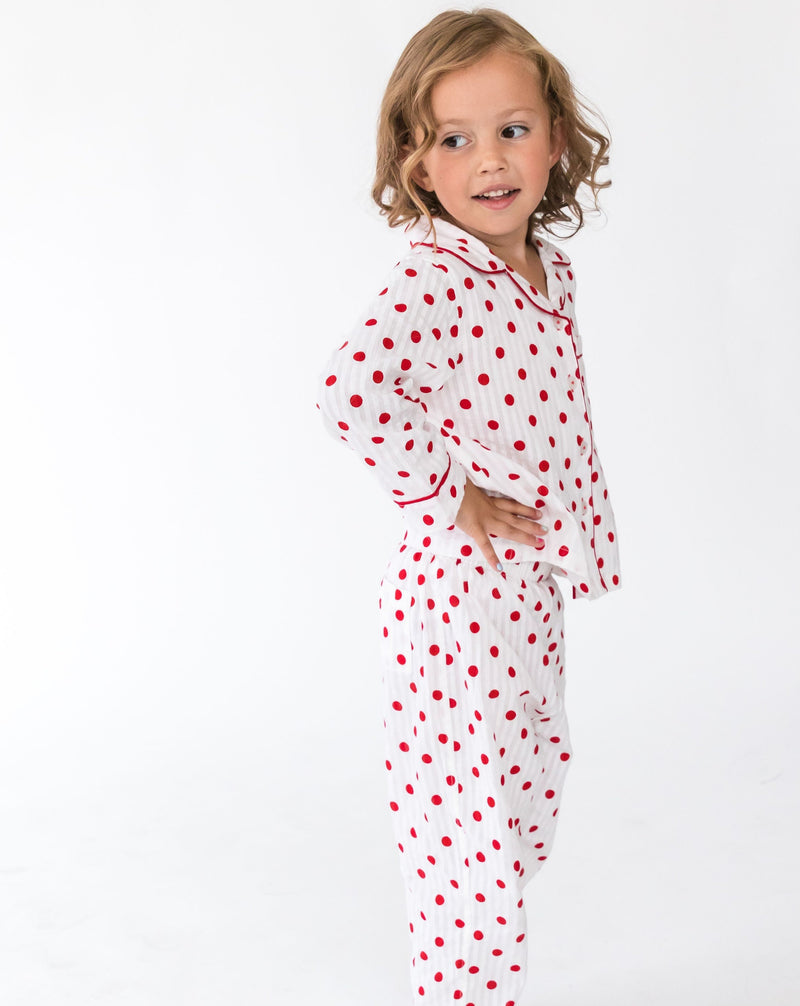 Girl's Classic Seersucker dot shirt and pants - side