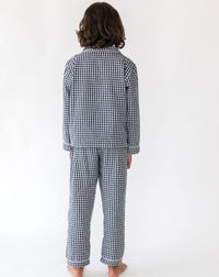 Kid's Holiday Navy Gingham Shirt & PJ Set - Back
