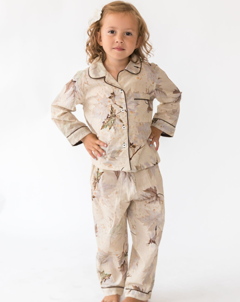 Kid's Maple Print Shirt & PJ Set - Front Girls